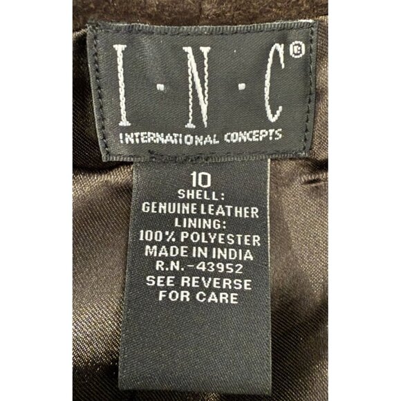 INC Leather Suede Brown Womens Lined Pants Chic Design Quiet Luxury Size 10 - Picture 7 of 8